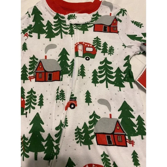 Holiday Time Unisex 1 Piece Sleep & Play 0-3M Trees Campers Cabins one piece - Picture 2 of 9